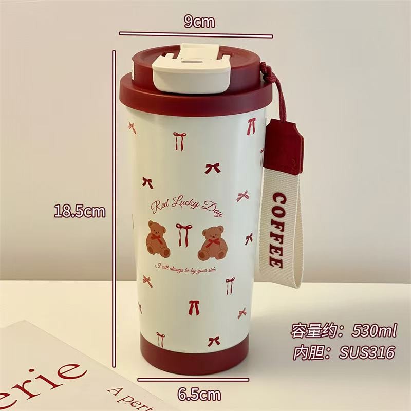 Bear Bow Polka Dot Insulated Bottle