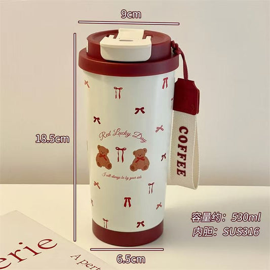 Bear Bow Polka Dot Insulated Bottle