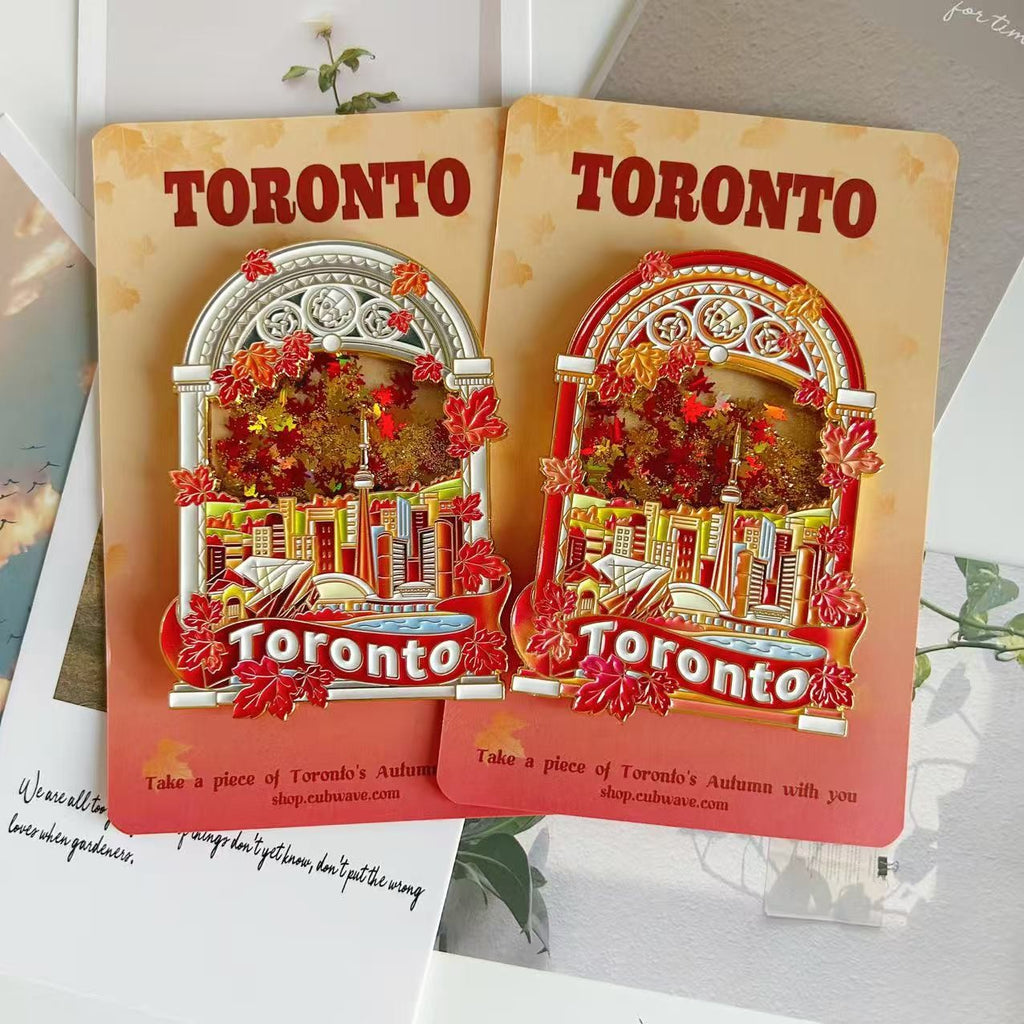 Toronto Skyline Maple Leaf Liquid Quicksand Fridge Magnet