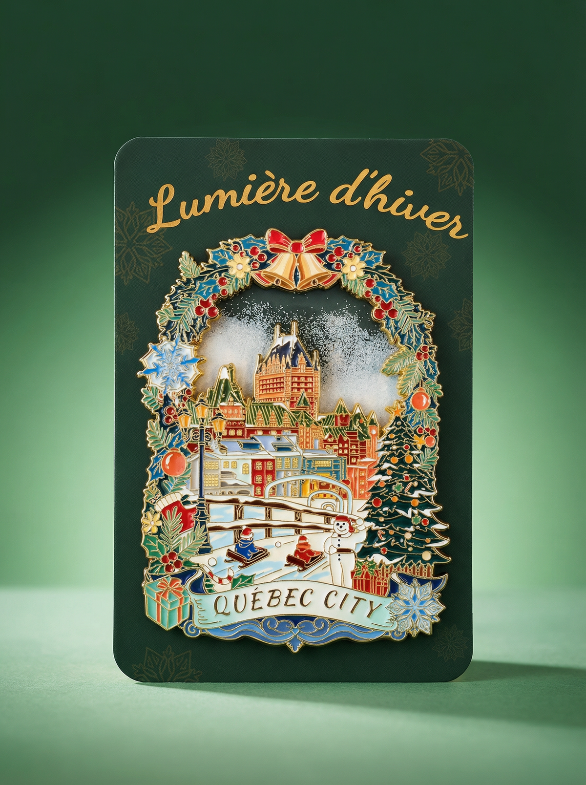 Quebec City Winter Snowflake Floating Glitter Magnet