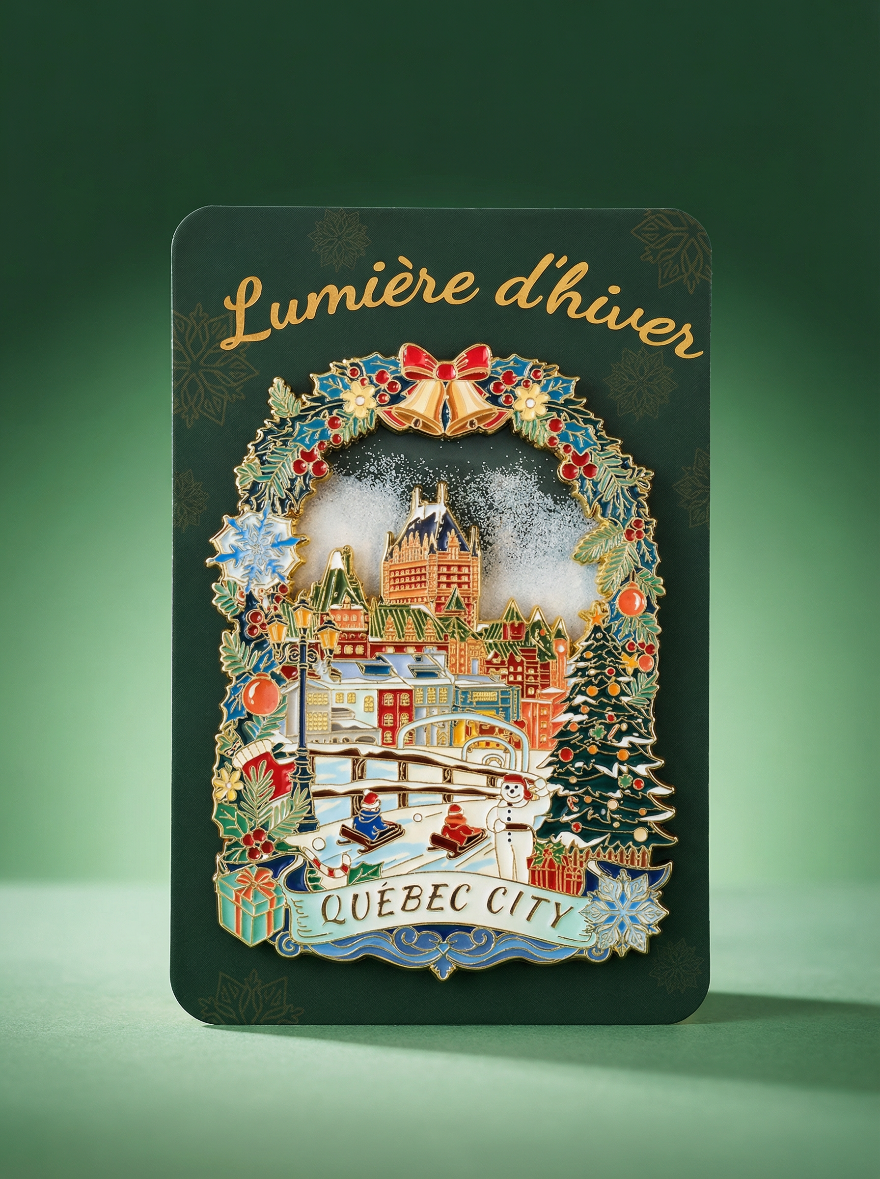 Quebec City Winter Snowflake Floating Glitter Magnet