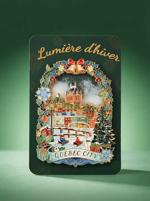 Quebec City Winter Snowflake Floating Glitter Magnet