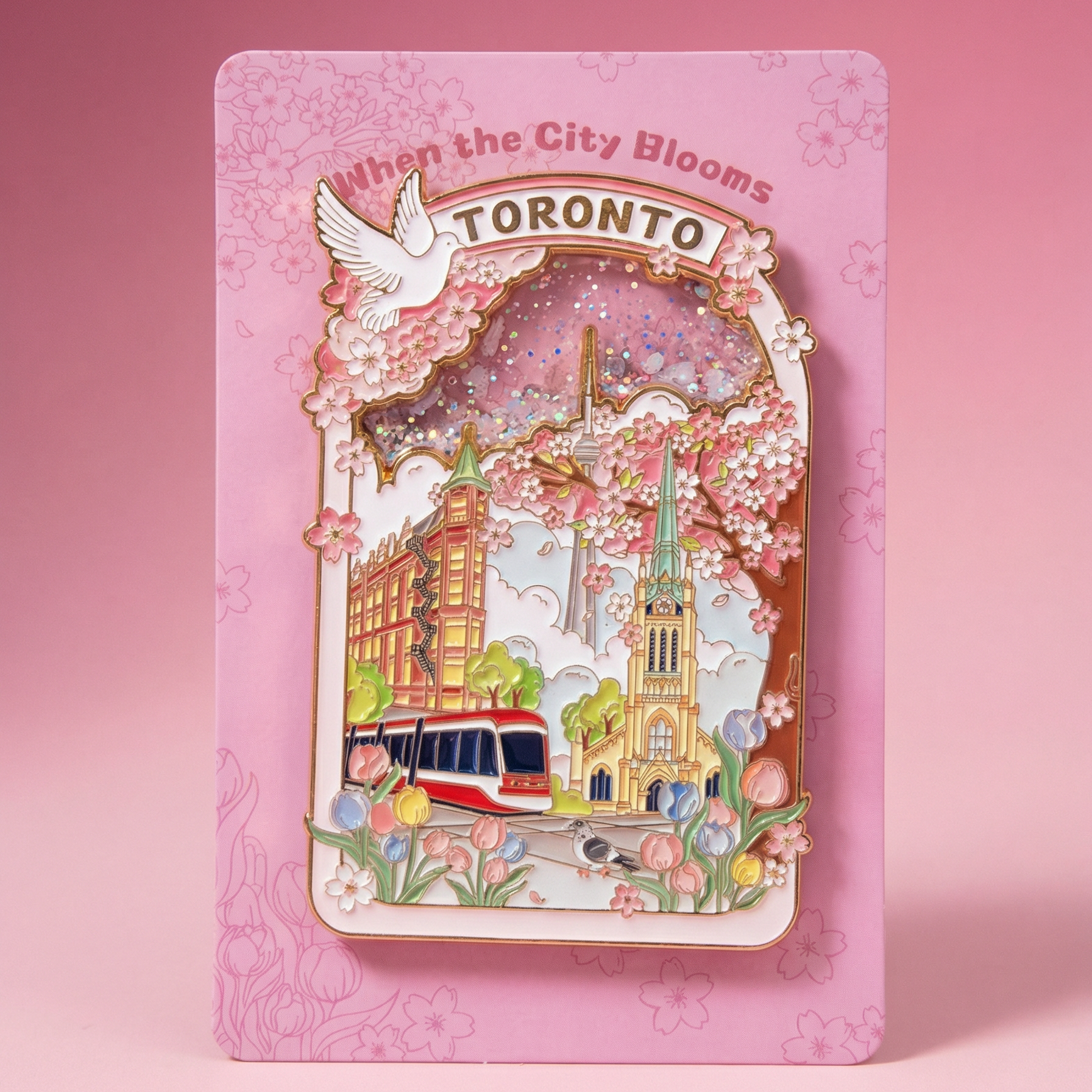 Toronto Cherry Blossom Floating Glitter Magnet