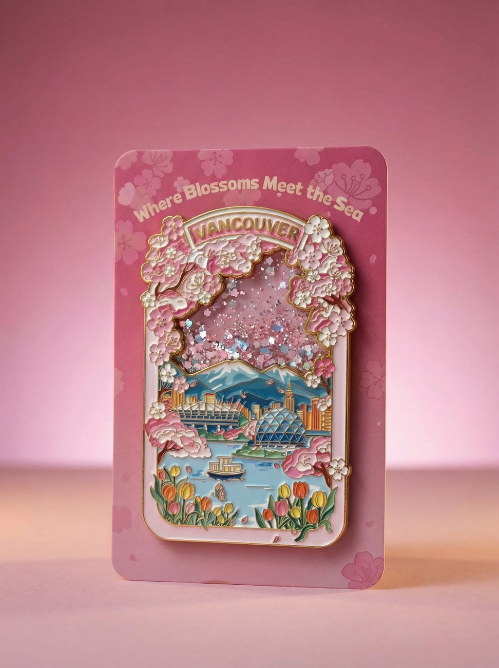 Vancouver Spring Cherry Blossom Floating Glitter Magnet