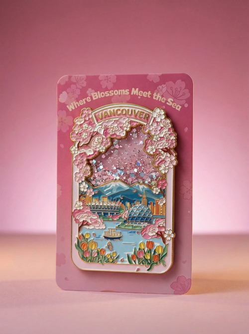 Vancouver Spring Cherry Blossom Floating Glitter Magnet