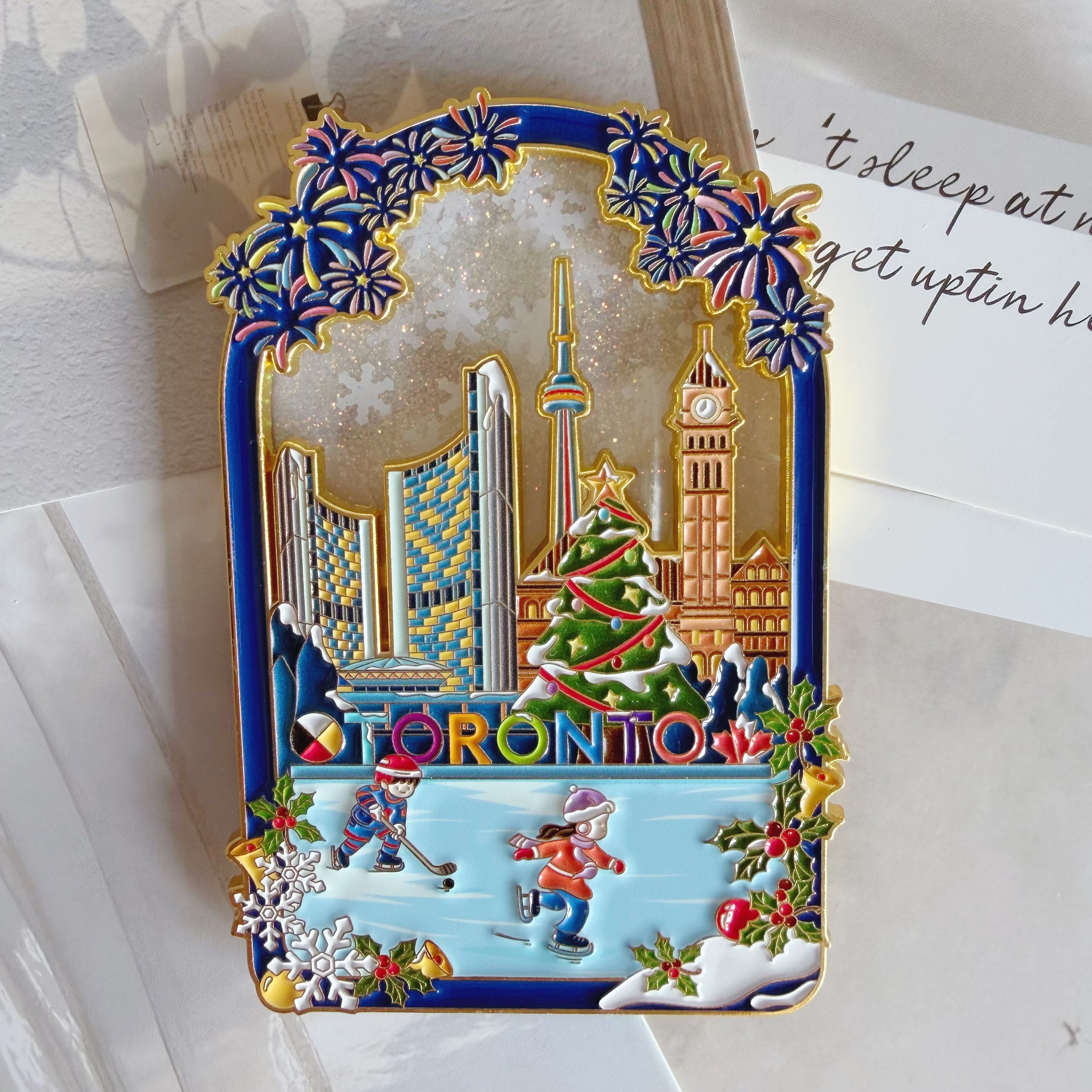Toronto Winter Snow Floating Glitter Magnet