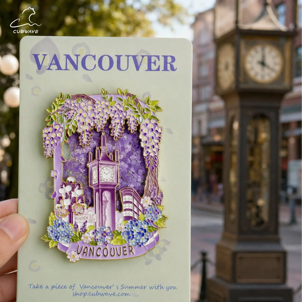 Vancouver Wisteria Steam Clock Fridge Magnet