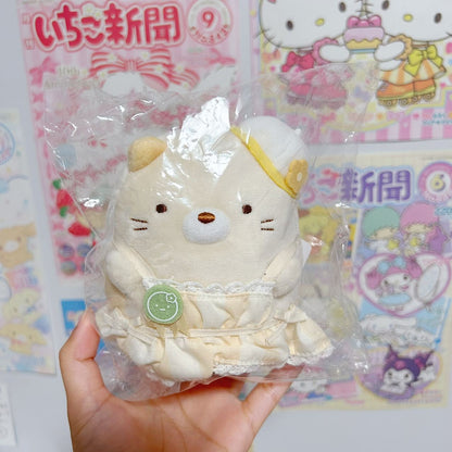 Neko Tokyo Exhibition exclusive large plush wearing a cream ruffled outfit and small hat.