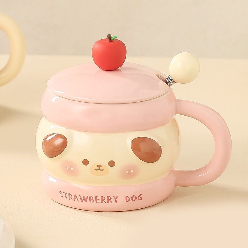 Cute Blush Animal Mug with Spoon
