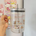 Large Capacity Teddy Bear Glass Cup with Straw