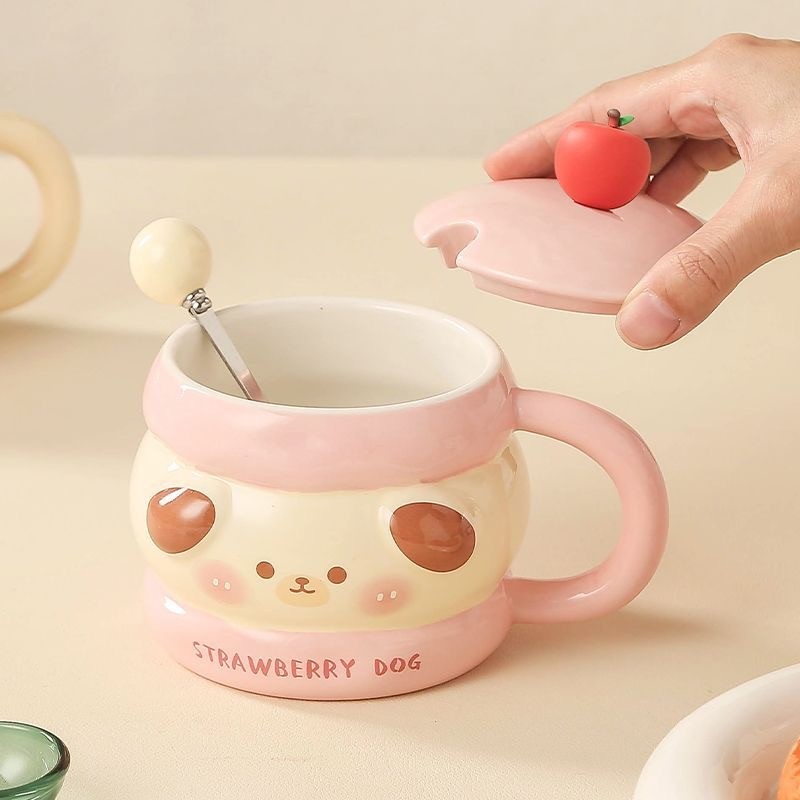 Cute Blush Animal Mug with Spoon