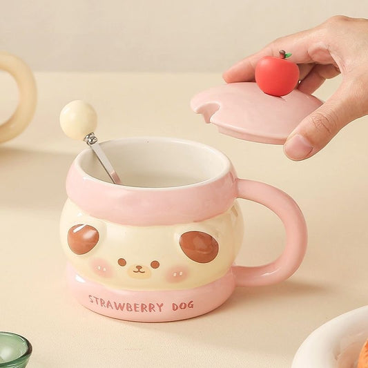 Cute Blush Animal Mug with Spoon