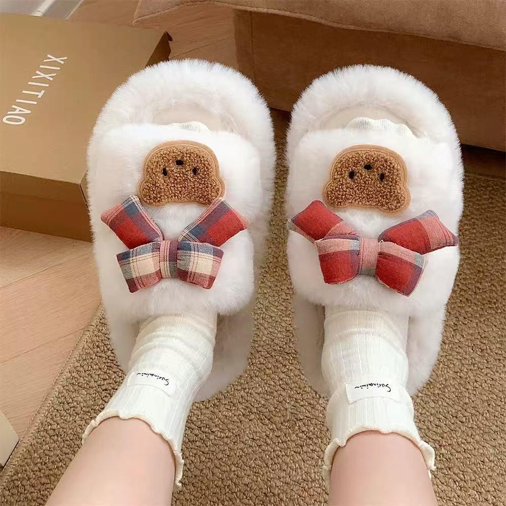 Girly Bear Bow Cotton Slippers
