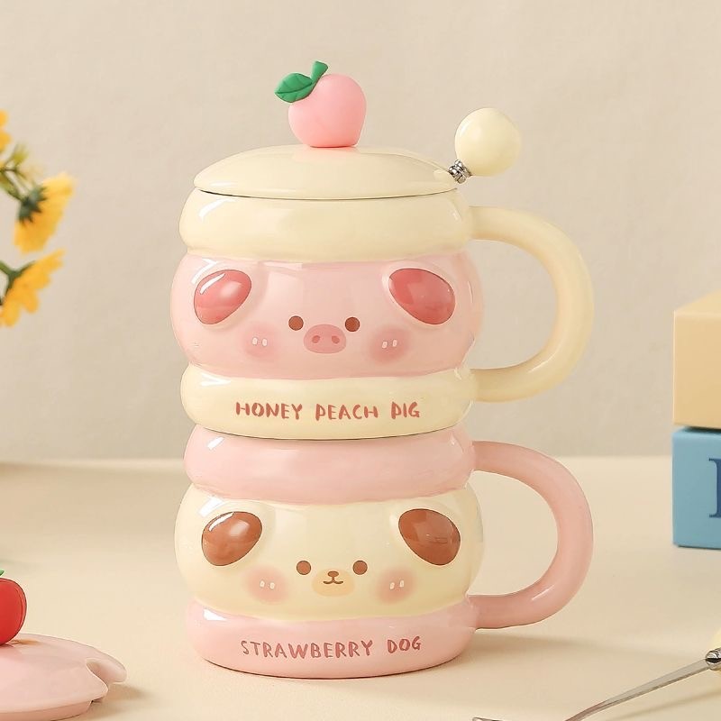 Cute Blush Animal Mug with Spoon